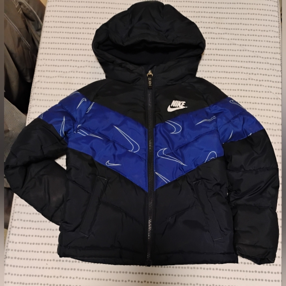 Nike Kids Black&Blue Zip Up Hoodie Thick Puffer Jacket